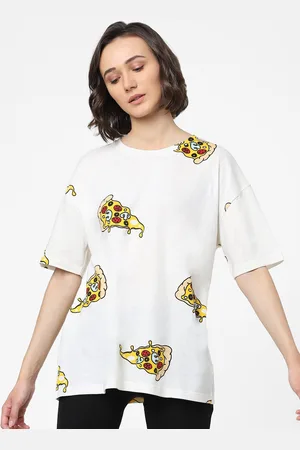 ONLY Women White Printed Cotton Loose T-shirt