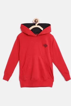 Chimprala Kids Red Solid Antimicrobial Pure Cotton Hooded Sweatshirt
