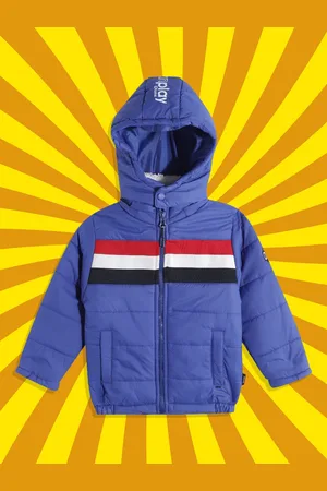 Okane Boys Blue & Red Striped Detachable Hood Padded Jacket
