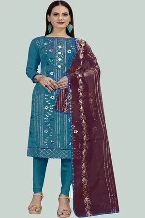 HERE&NOW Floral Embroidered Gotta Patti Unstitched Dress Material