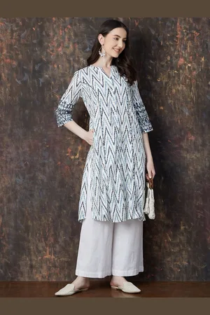Lifestyle Chevron Printed Panalled Mandarin Collar Pure Cotton A-Line Kurta