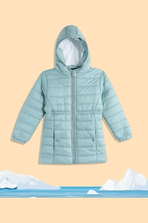 Okane Girls Blue Solid Lightweight Puffer Jacket