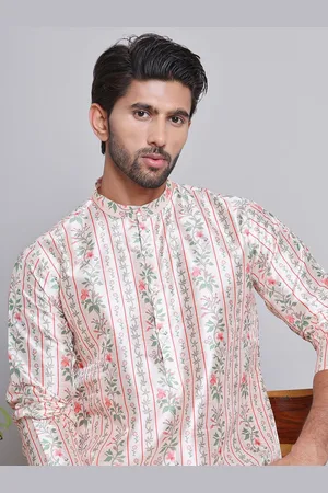 Jompers Floral Printed Band Collar Long Sleeves Silk Cotton Straight Kurta