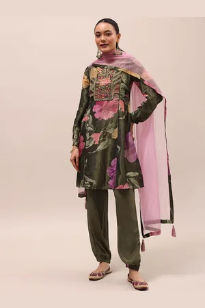 KALKI Fashion Floral Printed Regular Beads and Stones Tissue Kurta With Salwar & Dupatta