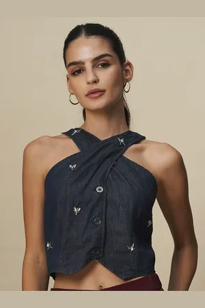 Chemistry Embellished Halter Neck Cotton Top