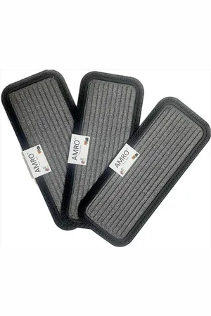 AMRO BEAUTILITY NEEDS Set Of 3 Grey 650 GSM Anti-Skid Rubber Waterproof Floor Mats
