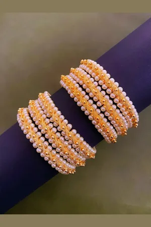 ATIBELLE Set Of 6 Gold-Plated Pearl Beaded Bangles