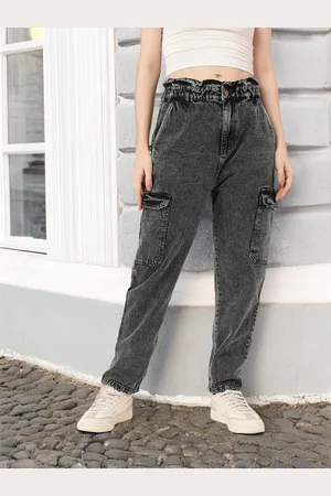 DressBerry Women Urban Indie Straight Fit Heavy Fade Cargo Jeans