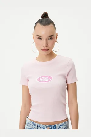 Koton Women Typography Printed Round Neck Slim Fit T-shirt