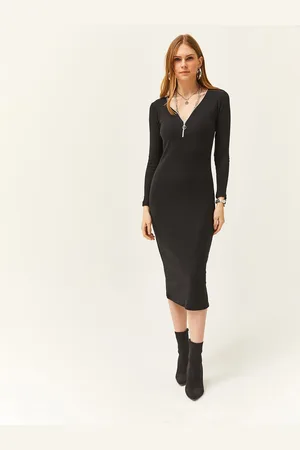Olalook V-Neck Midi Bodycon Dress