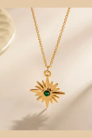 DressBerry 18K Gold-Plated Artificial Stone Studded Stainless Steel Pendant With Chain