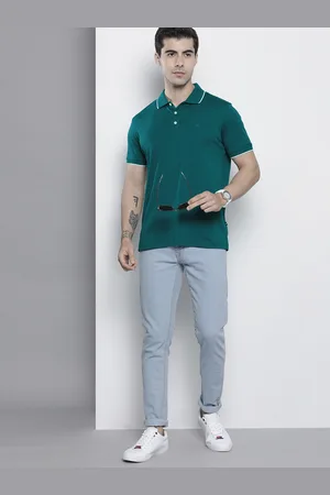 Nautica Men Teal Green Solid Polo Collar Pure Cotton T-shirt