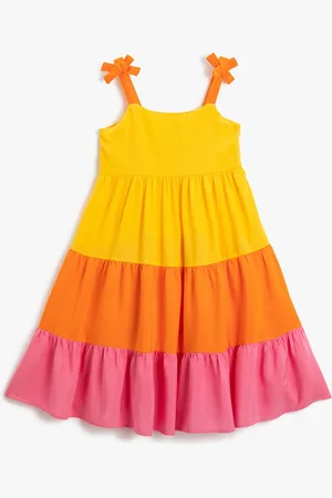 Koton Girls Colourblocked Shoulder Straps Sleeveless Gathered A-Line Dress