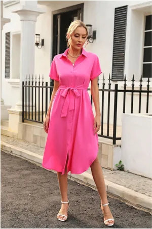 DressBerry Shirt collar Short Sleeves Midi Dress
