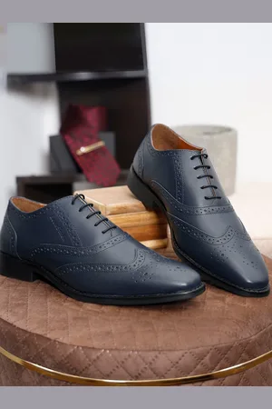 LOUIS STITCH Men Prussian Blue Premium Italian Leather Formal Brogue Shoes