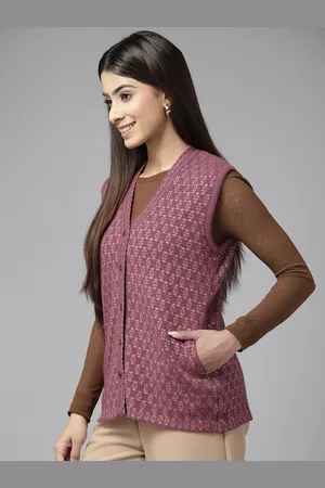 Cayman Women Self Design Woollen Sweater Vest