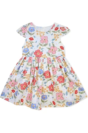 BAESD Girls Floral Printed Cap Sleeves Pure Cotton A-Line Dress
