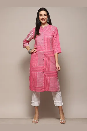 Biba Geometric Printed Mandarin Collar Regular Kurta with Trousers