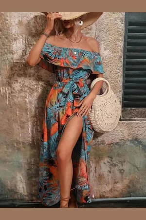 HERE&NOW Floral Print Off-Shoulder Flutter Sleeve Fit & Flare Dress