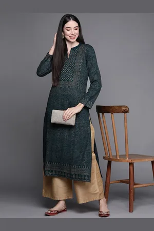 Biba Women Teal Ethnic Motifs Printed Kurta
