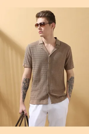 Dennis Lingo Men Cuban Collar Half Sleeves Flat Knit Shirt