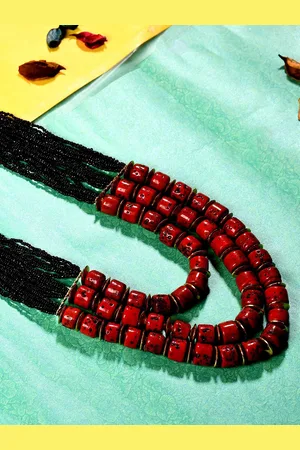 Bamboo Tree Jewels Black & Red Handcrafted Necklace