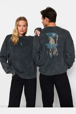 Trendyol Unisex Graphic Printed Ribbed Pure Cotton Pullover Sweatshirt