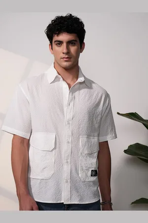 LocoMotive Men Popcorn Textured Utility Pocket Oversized Overshirt