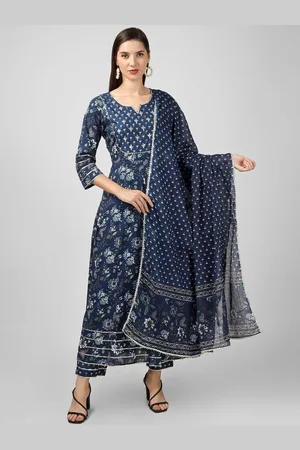 Celebravo Floral Printed Regular Gotta Patti Pure Cotton Kurta with Trousers & Dupatta