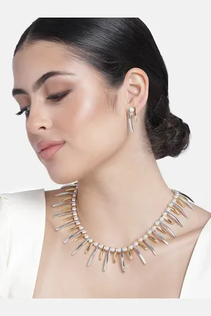 ESTELE Gold & Rhodium Plated Spike Designer Necklace Set with Pearls for Women