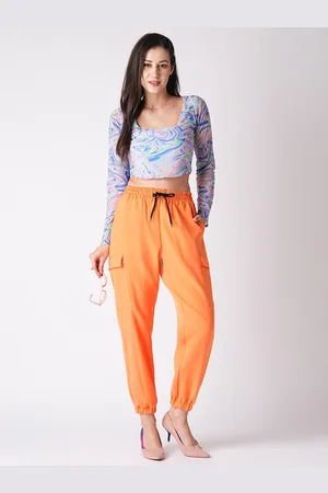 Globus Women Neon Orange Loose Fit Joggers Trousers