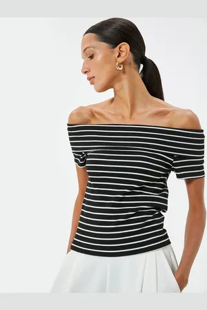 Koton Women Striped Off Shoulder Bardot Top