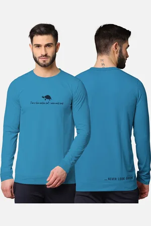 bullmer Men Turquoise Blue Typography T-shirt