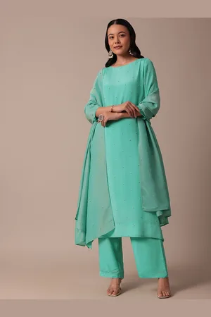KALKI Fashion Women Regular Beads and Stones Silk Chiffon Kurta with Palazzos & With Dupatta