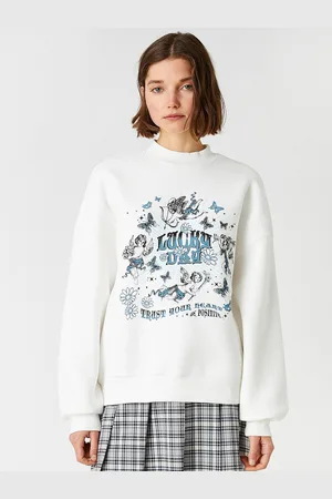 Koton Women White & Blue Printed Sweatshirt