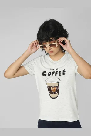 ONLY Women Off White Printed Cotton T-shirt