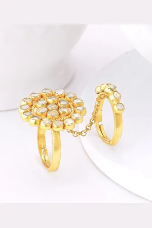 GIVA Gold-Plated Stones Studded Adjustable Dilbaro Ring