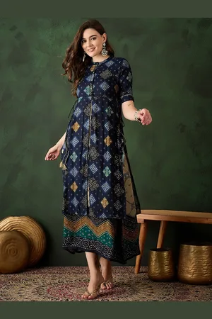 Sangria Printed Double Layered Maxi Ethnic Dresses