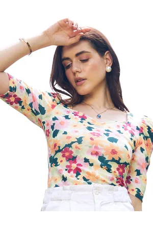 Berrylush Floral Print Sweetheart Neck Puff Sleeve Top