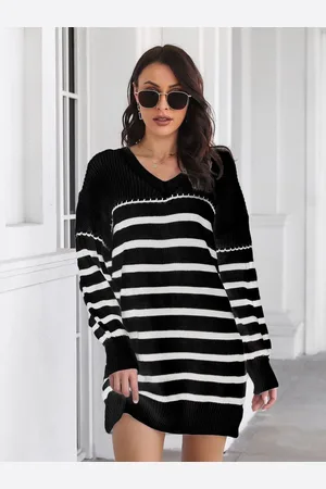 DressBerry Striped V-Neck Acrylic A-Line Mini Dress