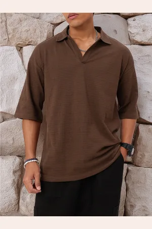 Kook N Keech Street Twist Self Striped Textured Polo Collar Oversized T-shirt