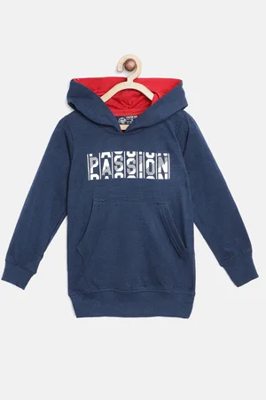 Chimprala Kids Teal Blue & White Typography Print Cotton Hooded Antimicrobial Sweatshirt
