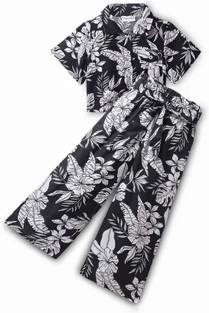 CrayonFlakes Girls Printed Short Sleeves Shirt With Palazzo