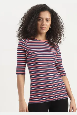 Benetton Boat Neck Slim Fit Striped Cotton Top