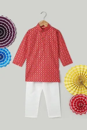 BownBee Boys Floral Printed Regular Pure Cotton Kurta with Trousers