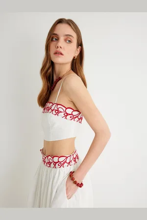 Koton Embroidered Shoulder Straps Crop Tube Top