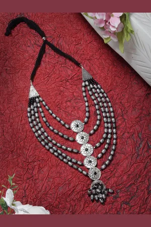 Sangria Silver Plated Beaded Oxidised Necklace