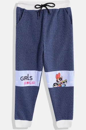 Eteenz Girls Mid-Rise Power Puff Girls Printed & Self-Design Premium Cotton Joggers