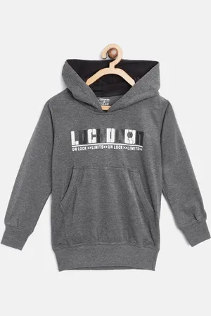 Chimprala Kids Charcoal Grey & White Printed Antimicrobial Cotton Hooded Sweatshirt