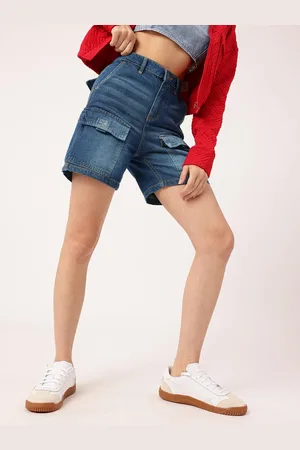 DressBerry Women Urban Edge Bermuda Fit Faded Denim Cargo Shorts